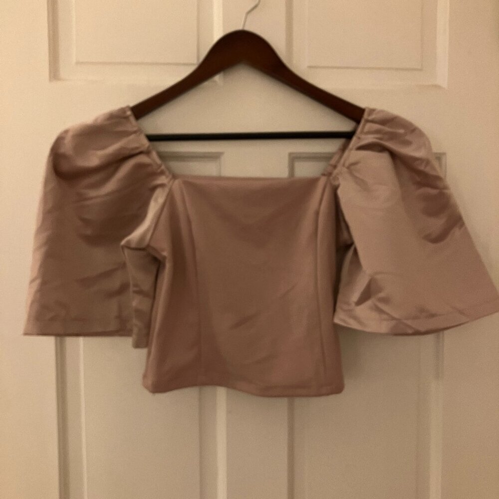 Cropped Mauve Satin Sleeved Blouse - Size S